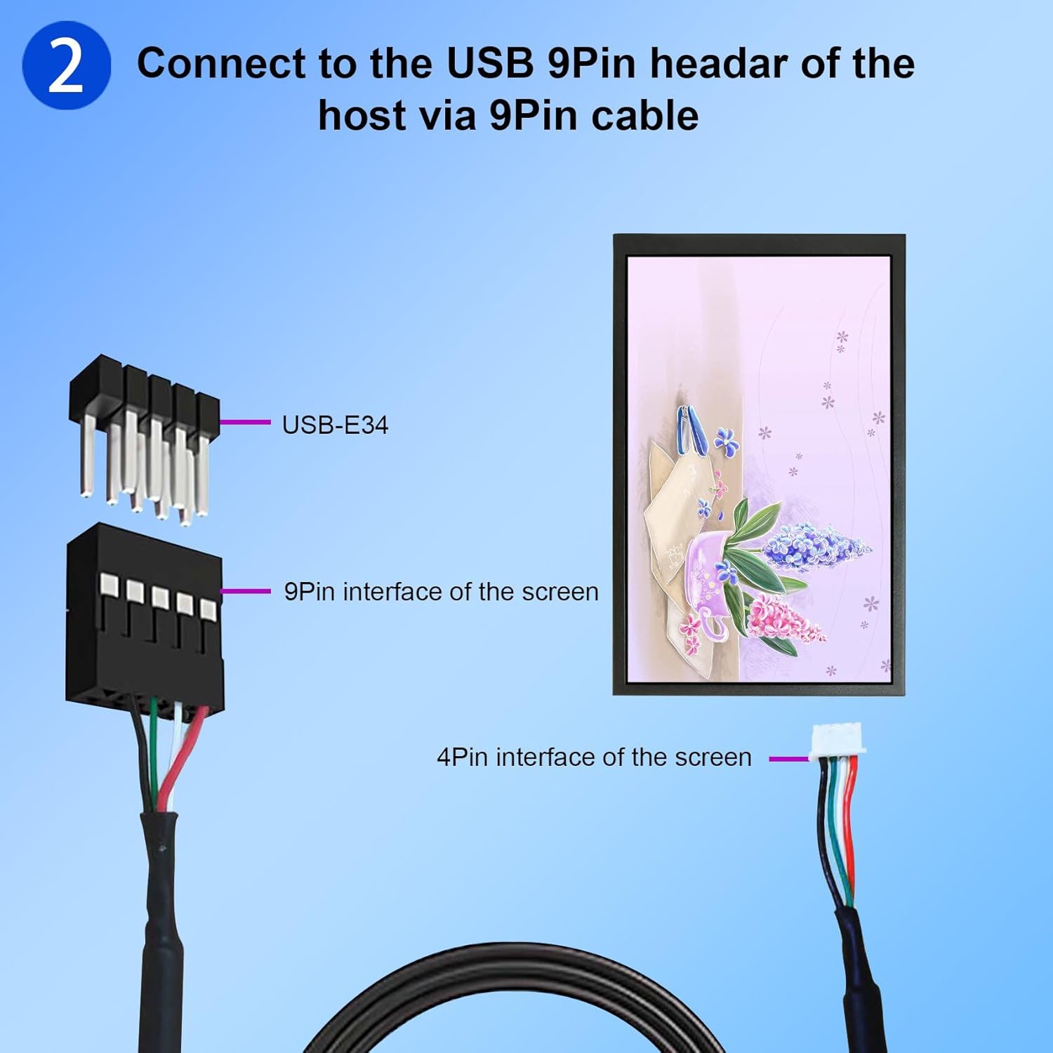 Diagram showing how to connect the monitor to a computer's USB port using a USB-C cable.