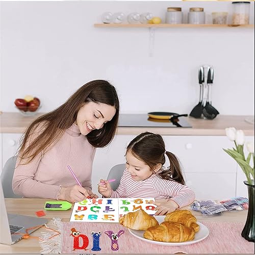 Miniatura 6 de OMDBAGD Juego de 36 calcomanías de pintura de diamantes con números de letras 5D, arte de diamantes, calcomanías del alfabeto, manualidades con