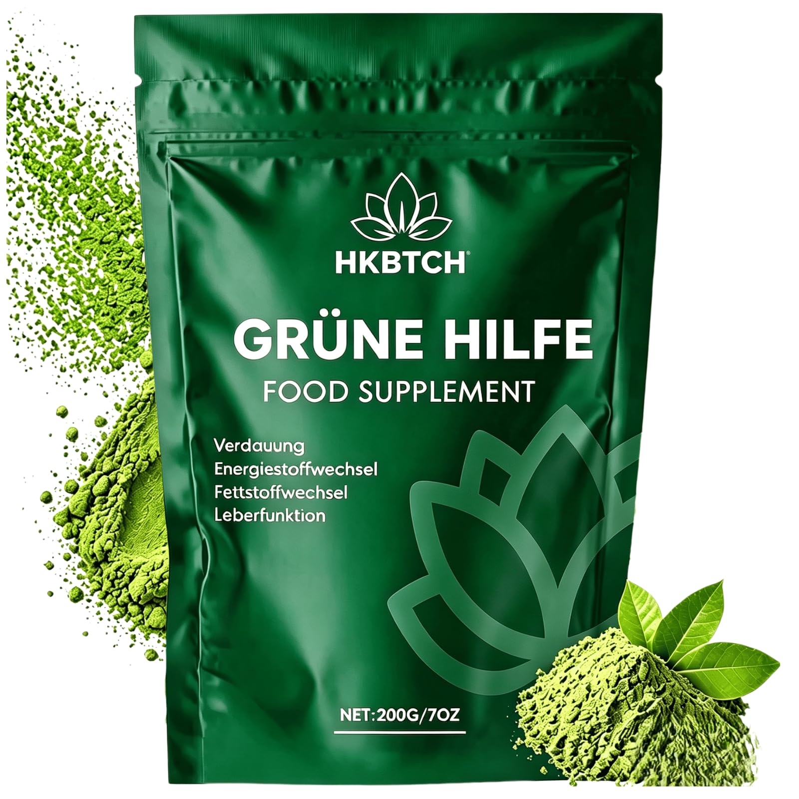 Grüne Entgiftungspulver, 200g Superfood Pulver, Greens Pflanzenpulver mit Matcha, Gerstengras, Heidelbeeren, Rich in Macronutrients, Micronutrients & Fiber
