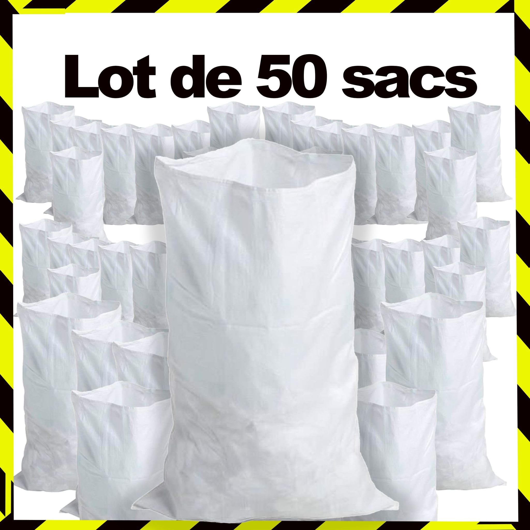 50 sacchetti per macerie, 55 x 95 cm, 55 kg, resistenti e riutilizzabili, in polipropilene bianco, sacchetti per farina, sabbia, terra, ghiaia, giardino, cantieri