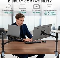 Vista 2 de WALI Bandeja para Portátil con Soporte de Escritorio para Notebook de 17 pulgadas, Brazo para Portátil Totalmente Ajustable hasta 22 libras, Soporte