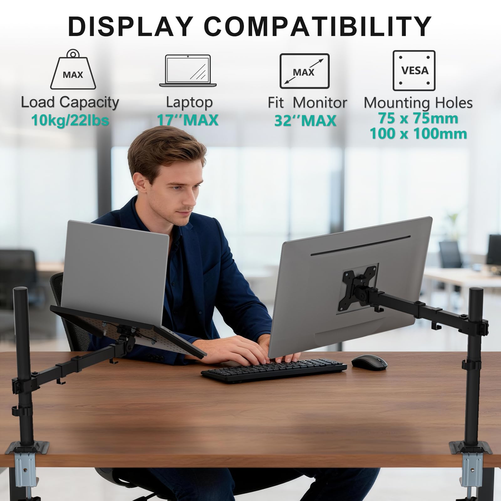 WALI Stojak na biurko do laptopa do 17", w pełni regulowany, pojemność 10 kg z wentylowanym uchwytem na platformę chłodzącą (M00LP)