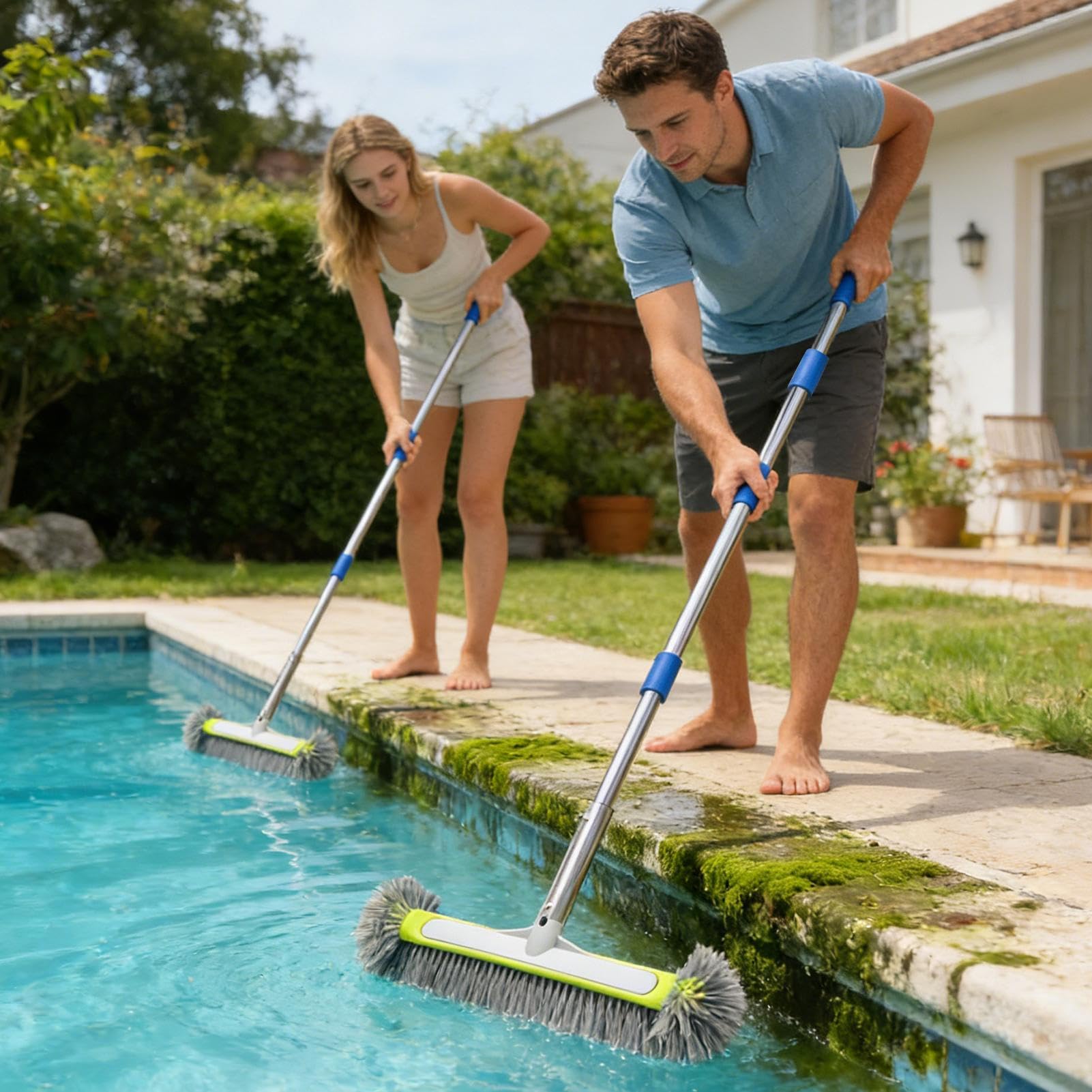 Cepillo para Piscina con mango y fregador de limpieza resistente | Cepillo de Piscina con Mango Desmontable Para Paredes, Suelos, Azulejos, Spa, , Cocina, Gimnasio, Interior y Exterior