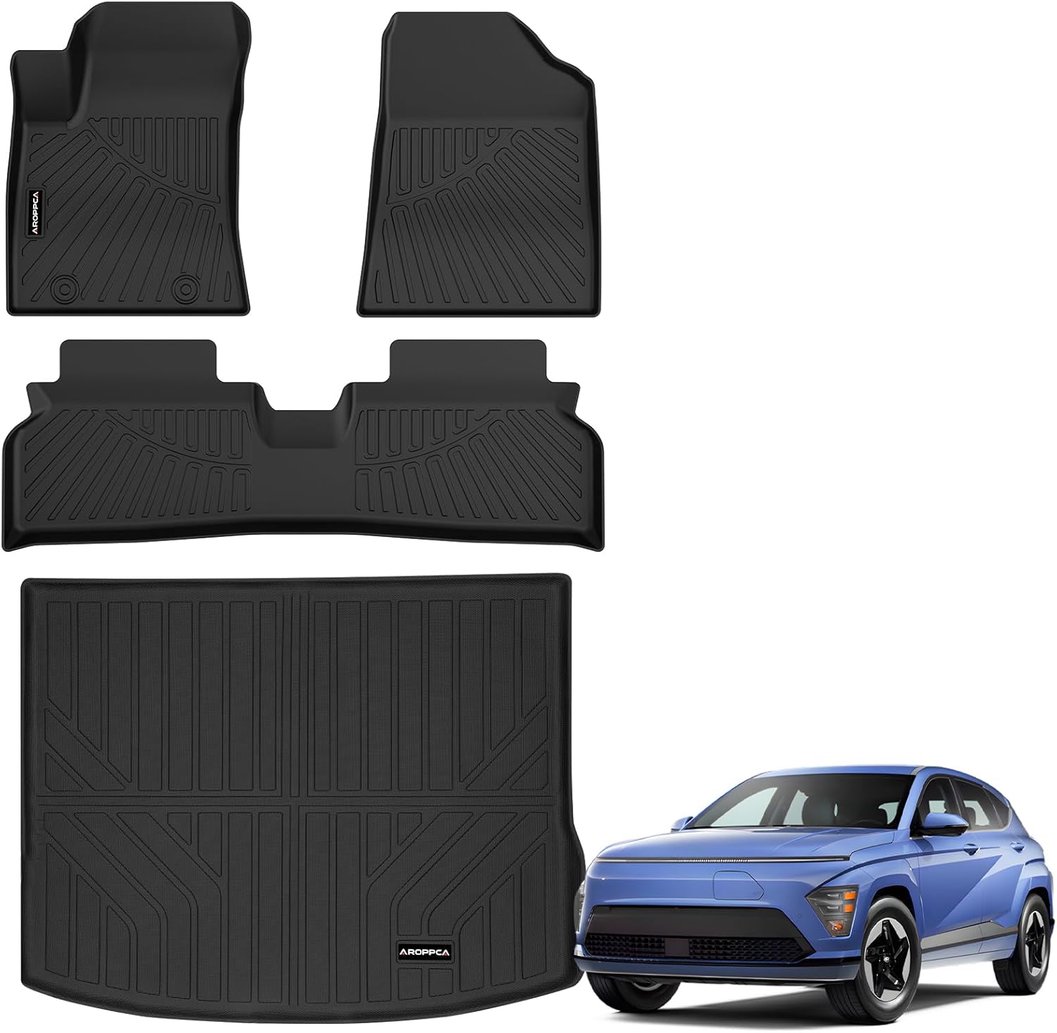 All Weather Floor Mats Cargo Liner for 2024 2025 2026 Hyundai Kona EV, TPE Rubber Floor Liners Anti-Slip Full Set Automotive Mats for 2024 2025 2026 Kona EV Accessories
