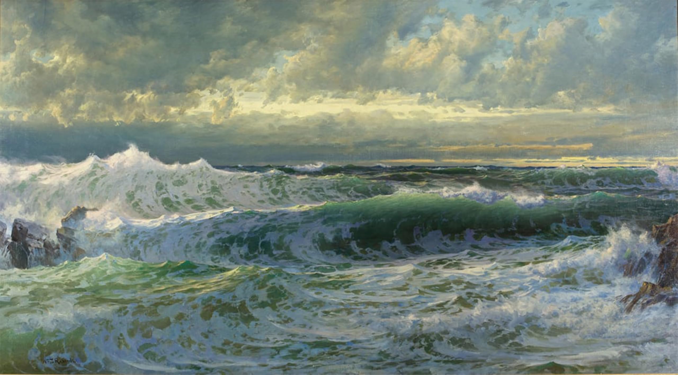 Psvdctoo No Frame Famous Art Pictures Posters And Prints After A Gale By William Trost Richards Hd Canvas Art For Room Decor 60X90cm