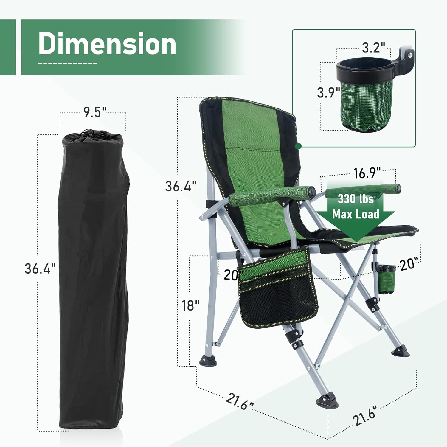 Folding Camping Chair Portable Outdoor Beach Chair, Heavy Duty Foldable Lawn chair Support 330lbs, Collapsible Lightweight Camp Chair with Cup Holder&Carry Bag for Fishing Outside Sports Picnic(Green) Folding Camping Chair Portable Outdoor Beach Chair, Heavy Duty Foldable Lawn chair Support 330lbs, Collapsible Lightweight Camp Chair with Cup Holder&Carry Bag for Fishing Outside Sports Picnic(Green)