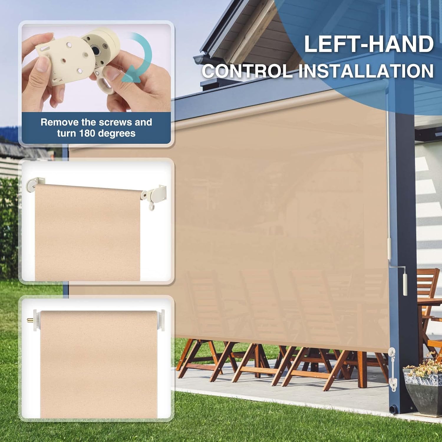 Shade Replacement Parts,Cordless Crank Kit,Roller Shade Mounting Brackets,for Coolaroo Exterior Sun Shades, Outdoor Blinds(Sand,1 Pair)
