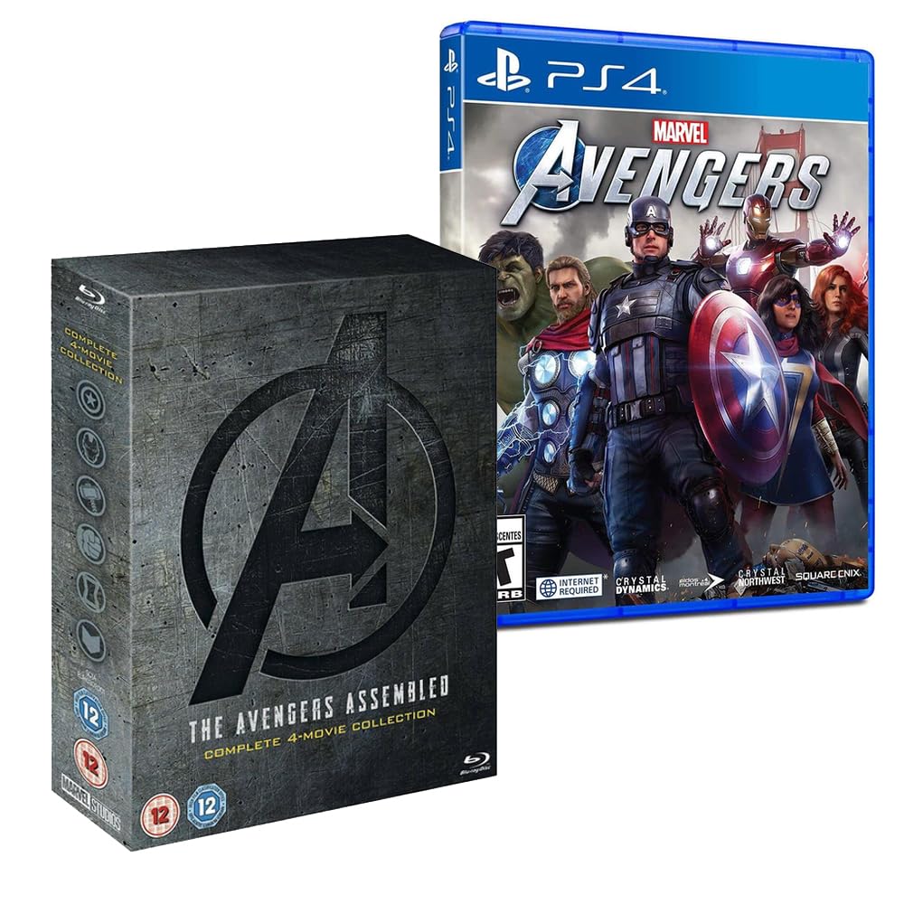 Marvel's Avengers PS4 + Avengers 4-Movie Collection Box Set Blu-ray - Play & Watch Collector’s Bundle