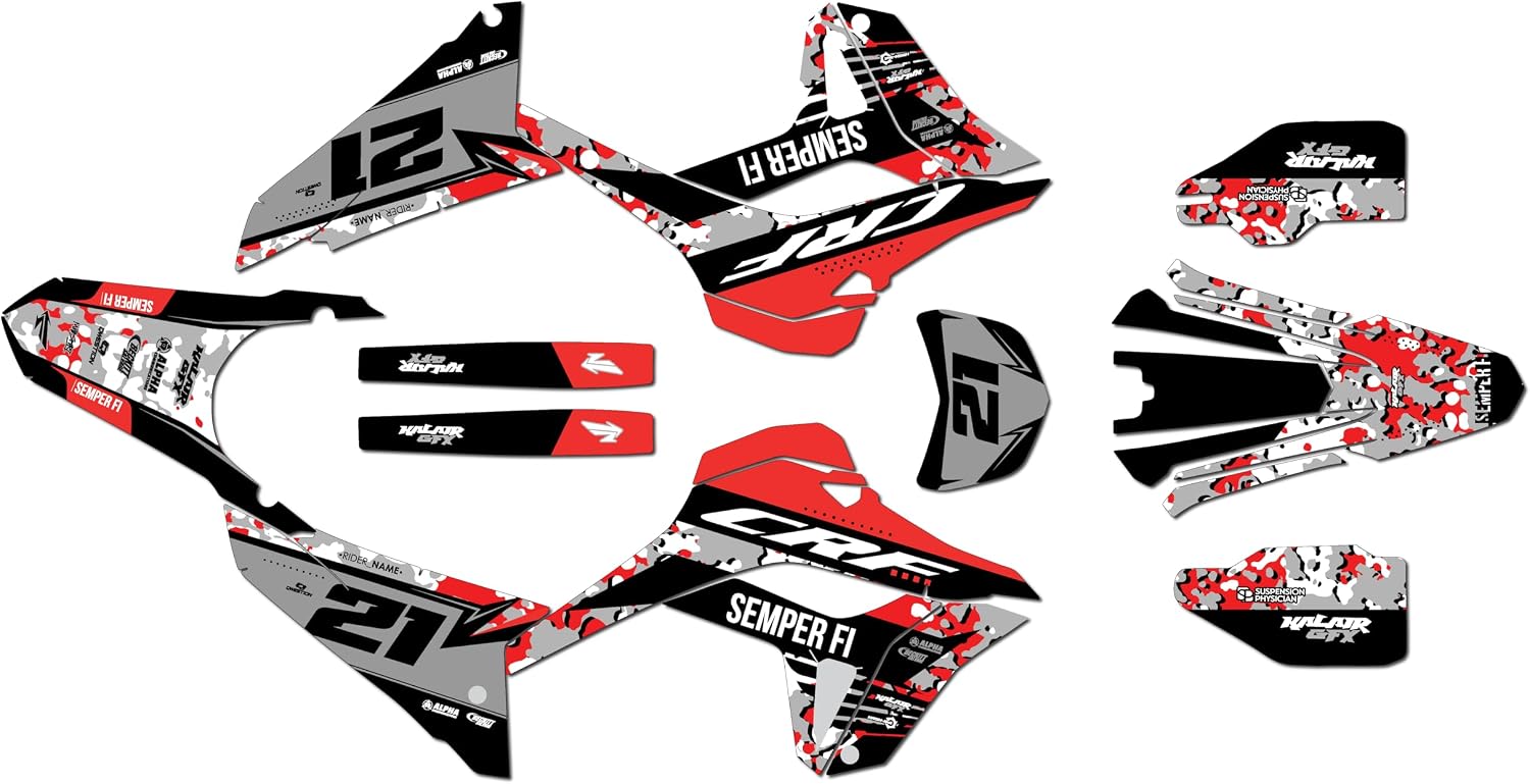 Graphics Kit for Honda CRF 300L (2021+) SemperFi Series White 21 Mil - Dirt bike Custom Racing Graphics Decals Stickers Kit, no-plastics