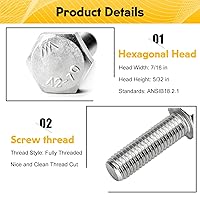 Vista 5 de 20 piezas de pernos hexagonales de 1/4-20 x 2, tornillos de tapa hexagonal de 1/4"-20, acero inoxidable 304, 5.1 cm completamente roscados, tornillo