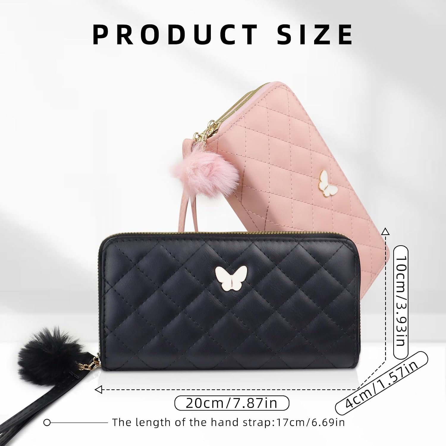 Womens Wristlet Wallets, PU Leather Clutch Wallet Double Zipper Credit Card Wallet with Multi Card Slots
