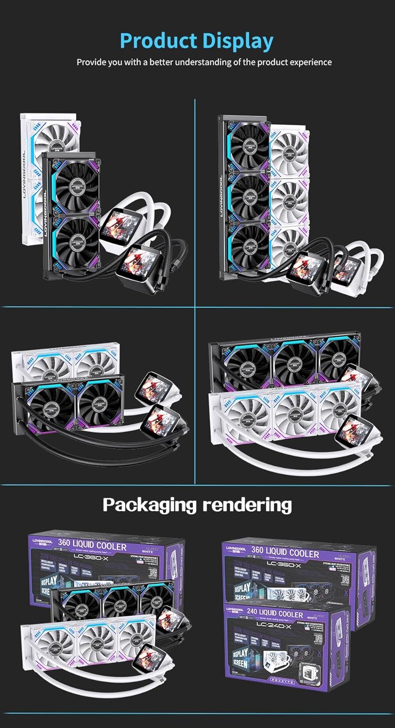 CPU Liquid Cooler LC-B360-X 2.4IPS Screen Gaming Computer Processor ARGB CPU Fan Water Cooling with Display Customizable for Images. Intel LGA 2066/2011/1700/1366/1200/115X and AMD AM4/AM5.
