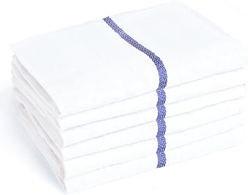 Glass Towels 100% Cotton Red Pinstripe Lint-Free, Super Absorbent, Fast-Drying, Scratch-Free Towels for Commercial, Residential & Industrial Use 60, White Centre Blue Stripe