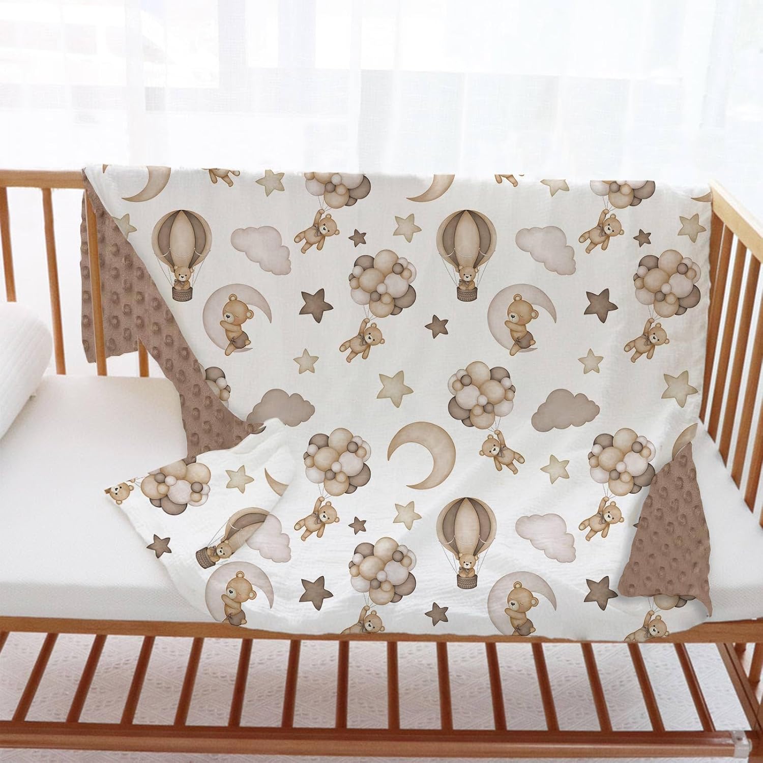 Bear Baby Blanket for Unisex Boys Girls, Brown Bear Toddler Soft Minky Blanket with Double Layer Dotted Backing, Nursery Newborn Baby Crib Receiving Blanket, 30"x40"
