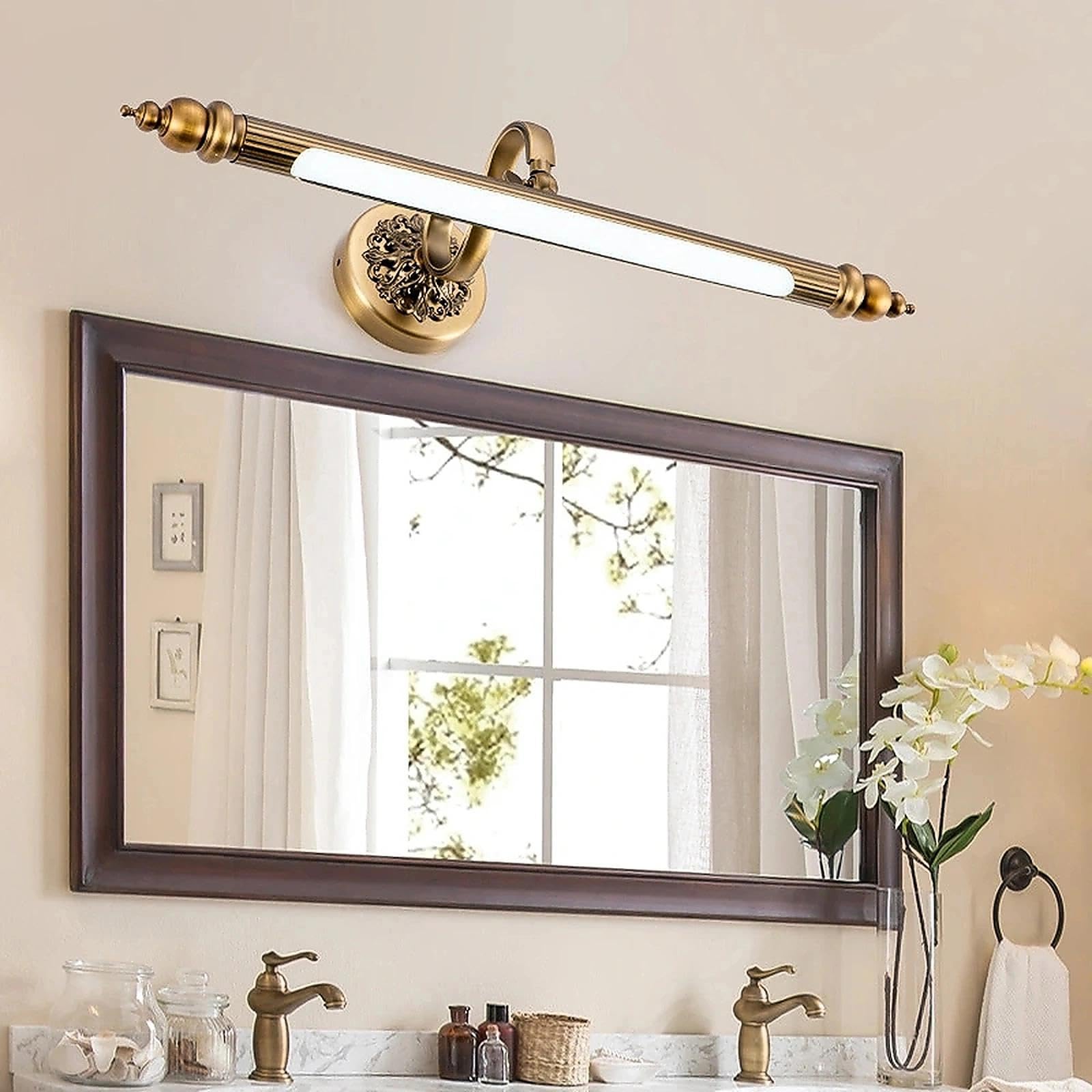 Generico Applique Vintage LED Specchio Bagno 51cm 12W, Lampada da Parete Orientabile Girevole, Impermeabile IP44, Luce per Trucco e Quadri, Bronzo