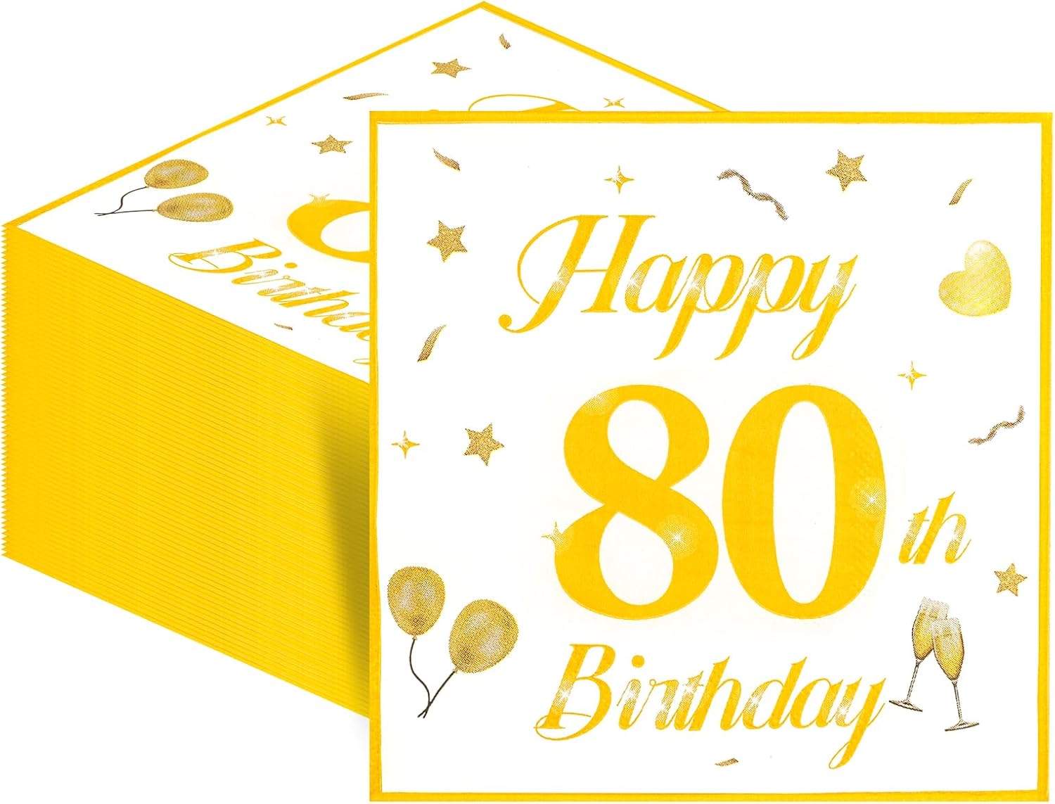 Servilletas de 80 cumpleaños, 40 unidades, color blanco y dorado, servilletas de cumpleaños para 80 cumpleaños, decoración de mesa, servilletas de papel para hombre, mujer, celebraciones, fiestas