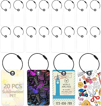 20pcs Sublimation Luggage tag Blanks,PET Luggage Tags with 20 Pack Wire Rings Blank ID Card Holder for Travel Suitcase Bags Label Tag,Double Sides Sublimation Keychain Blanks Product Bagge