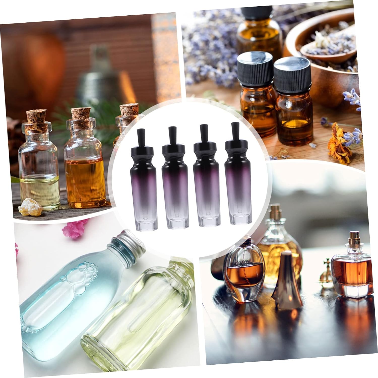 4pcs Empty Essential Oil Jars Glass Bottles Dropper Elegant Refillable Travel Bottles