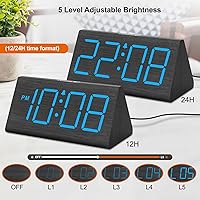 Vista 4 de DreamSky Relojes Despertadores Digitales de Madera para Dormitorios - Reloj de Escritorio Eléctrico con Números Grandes, Puerto USB, Alarma Fuerte