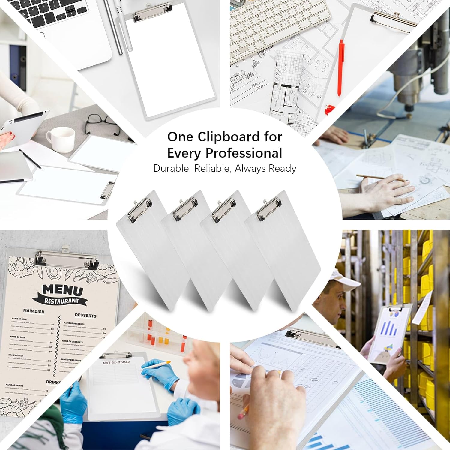 4 Pack Aluminum Clipboard 12.5 x 9 Inch, Metal Clip Board Plate for A4 Letter