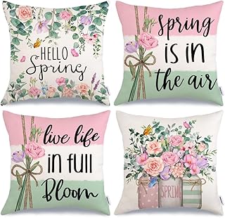 GEEORY Spring Floral Eucalyptus Mason Jars Throw Pillow Covers Set of 4,...