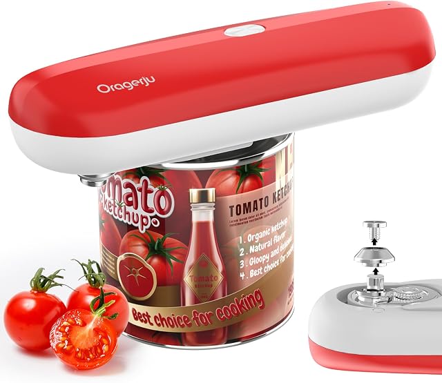 Electric Can Opener, Oragerju Type-C Rechargeable Tin Openers for Arthritis Hands, One-Touch Open Any Can Shapes, Automatic Cordless Can Openers with Replaceable Blade for Seniors & Chefs -Red