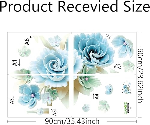 Miniatura 7 de HINIHAO Calcomanías de pared 3D con diseño de flores azules removibles para dormitorio, sala de estar, decoración floral, papel tapiz autoadhesivo