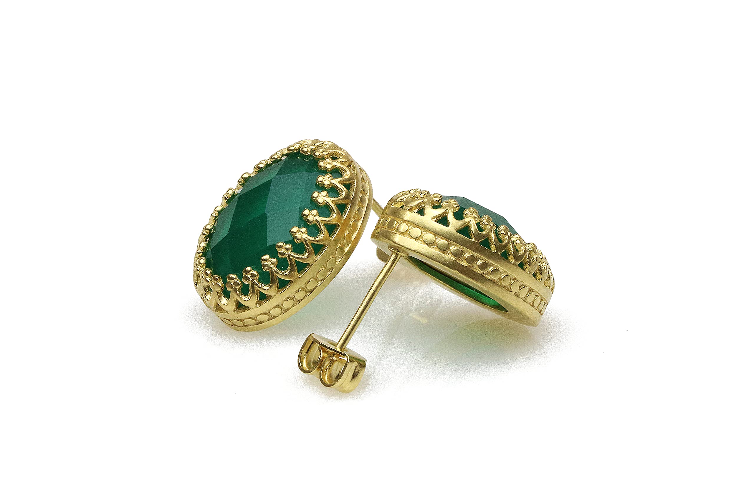 Orecchini Ovali per Donne - Sfaccettato Onice Verde Orecchini Oro - 14k Orecchini per Ragazze e Donne - Gioielli Artigianali con Scatola Regalo