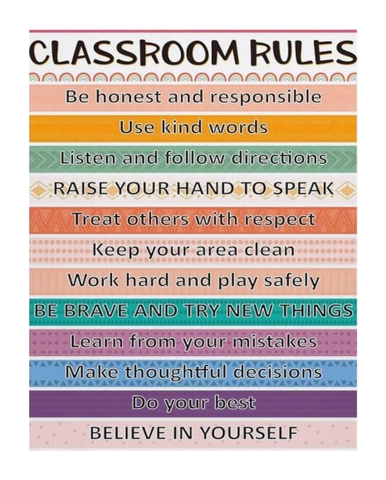 MDBJTCYZN Educational Classroom Rules Chart Motivational Poster Inspirational Wall Decor for School Quotes Sign Teacher Supplies Colorful Room Aesthetic(Framed,08x12inch(20x30cm))
