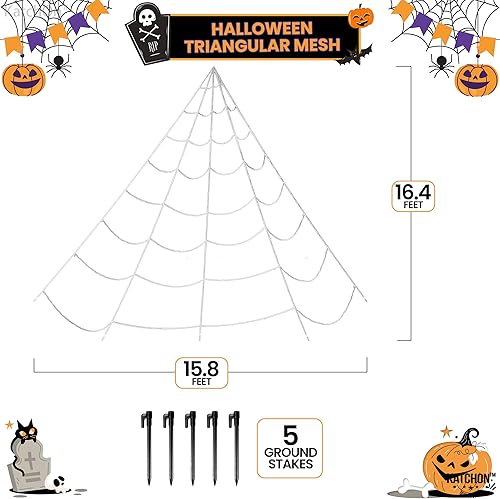 Miniatura 2 de KatchOn Tela de araña triangular de Halloween de 16 pies | Decoraciones de Halloween para exteriores | Tela de araña de cuerda grande con gancho