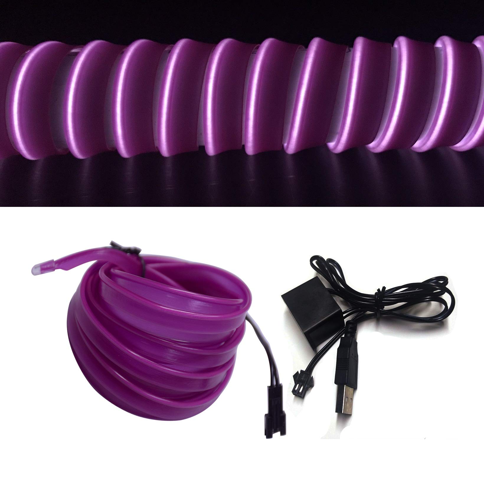 M.best Neon Light El Wire for Automotive Car Interior Decoration with 6mm Sewing Edge (10M/30FT, Purple)