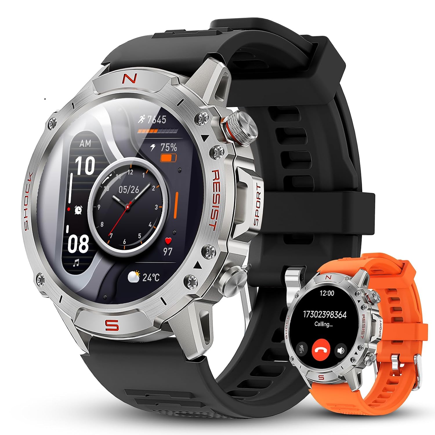 WalkerFit Rugged Smart Watch for Men- Answer/Dial Call, 30M Waterproof Fitness Watch with Health Monitor, 170 Sport Mode, ...