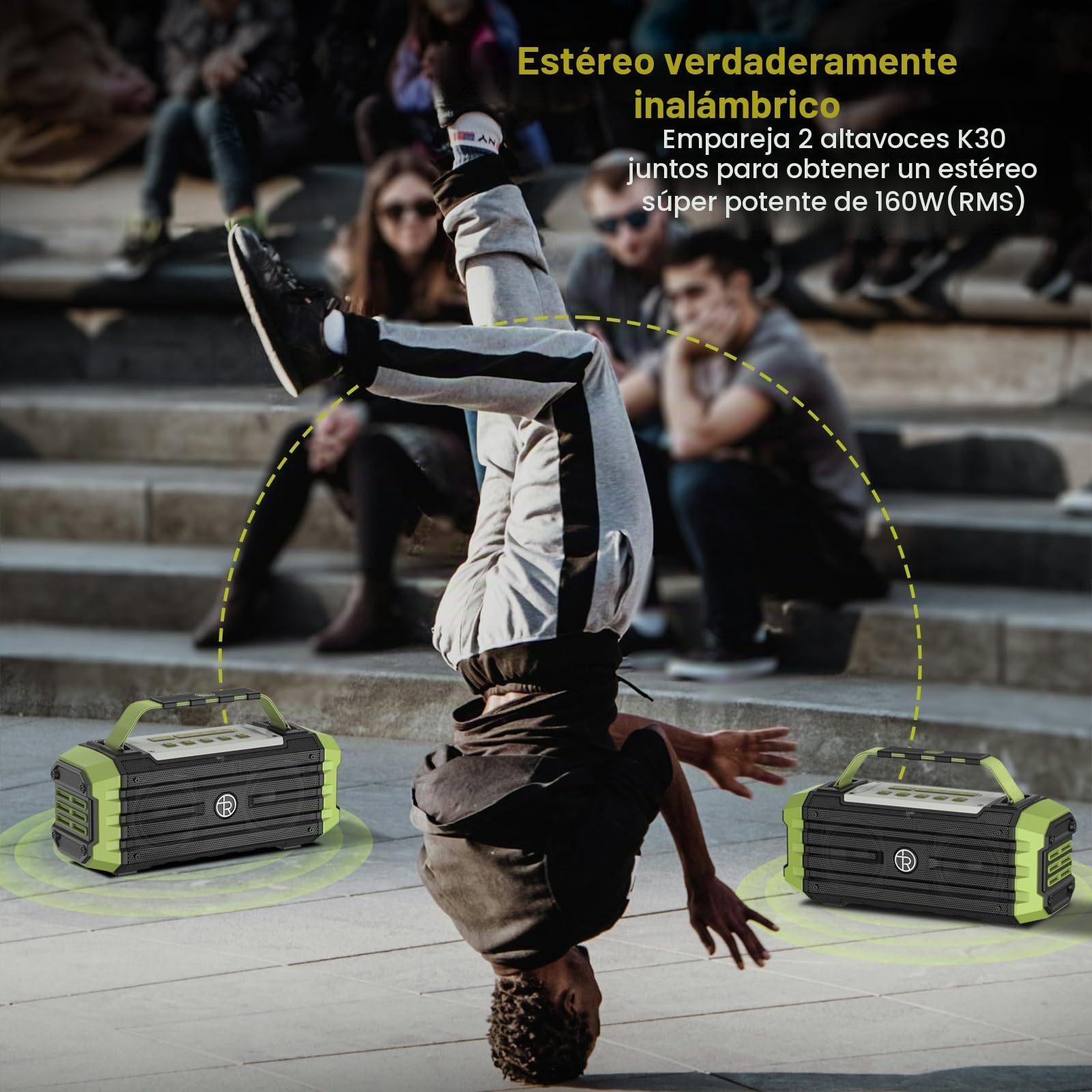Altavoz Bluetooth portátil de 120 W con pico de 80 W, emparejamiento TWS, graves profundos, altavoz de alta fidelidad, resistente al agua IPX6, Boombox de sonido DSP para exteriores, camping (Verde)
