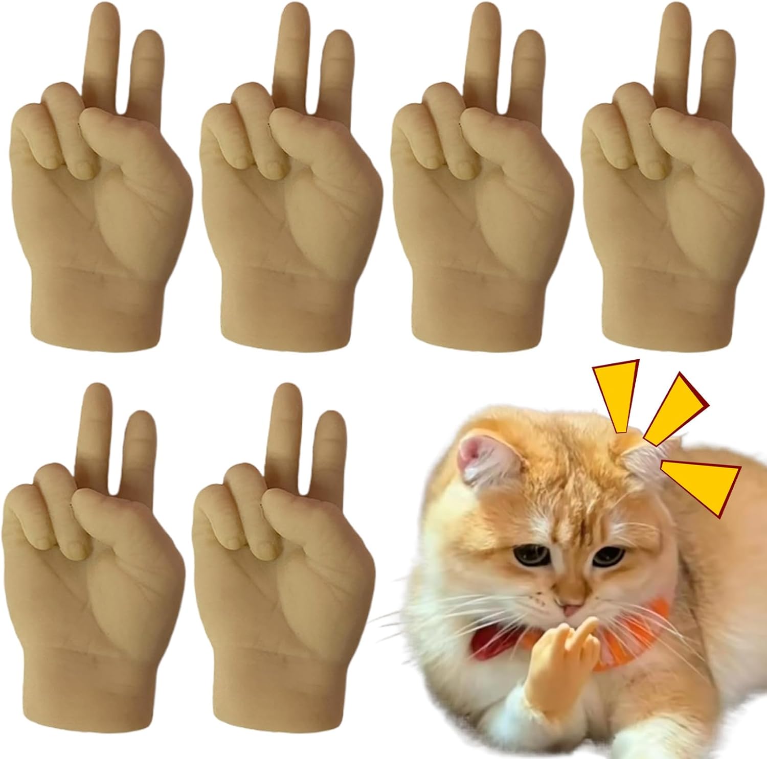 Tiny Hands for Cats 6Pcs Realistic V-Sign Mini Hands Stretchable Little Silicone Funny Interactive Small for Petting Prank, Puppet Theatres