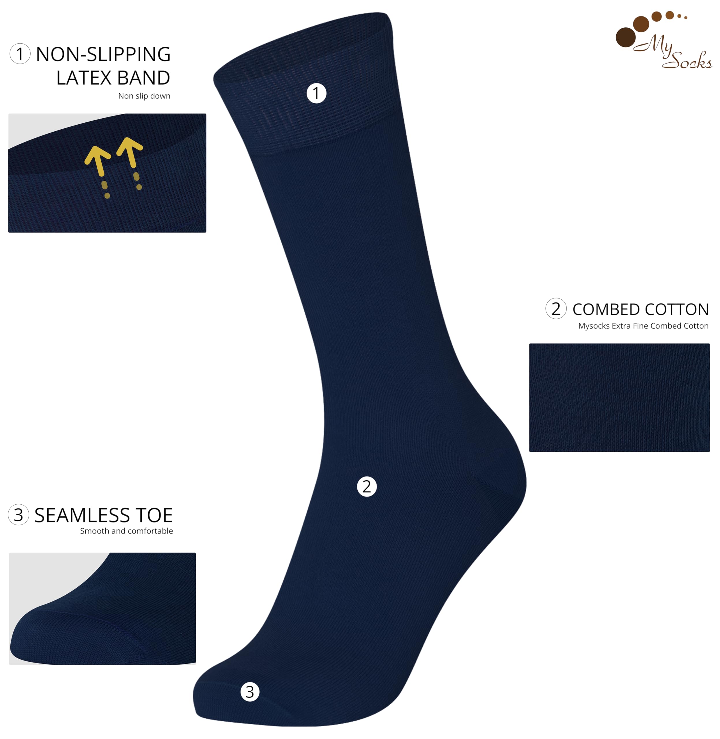 Mysocks 5 paires de chaussettes pour homme Noir uni coton peigné extra fin