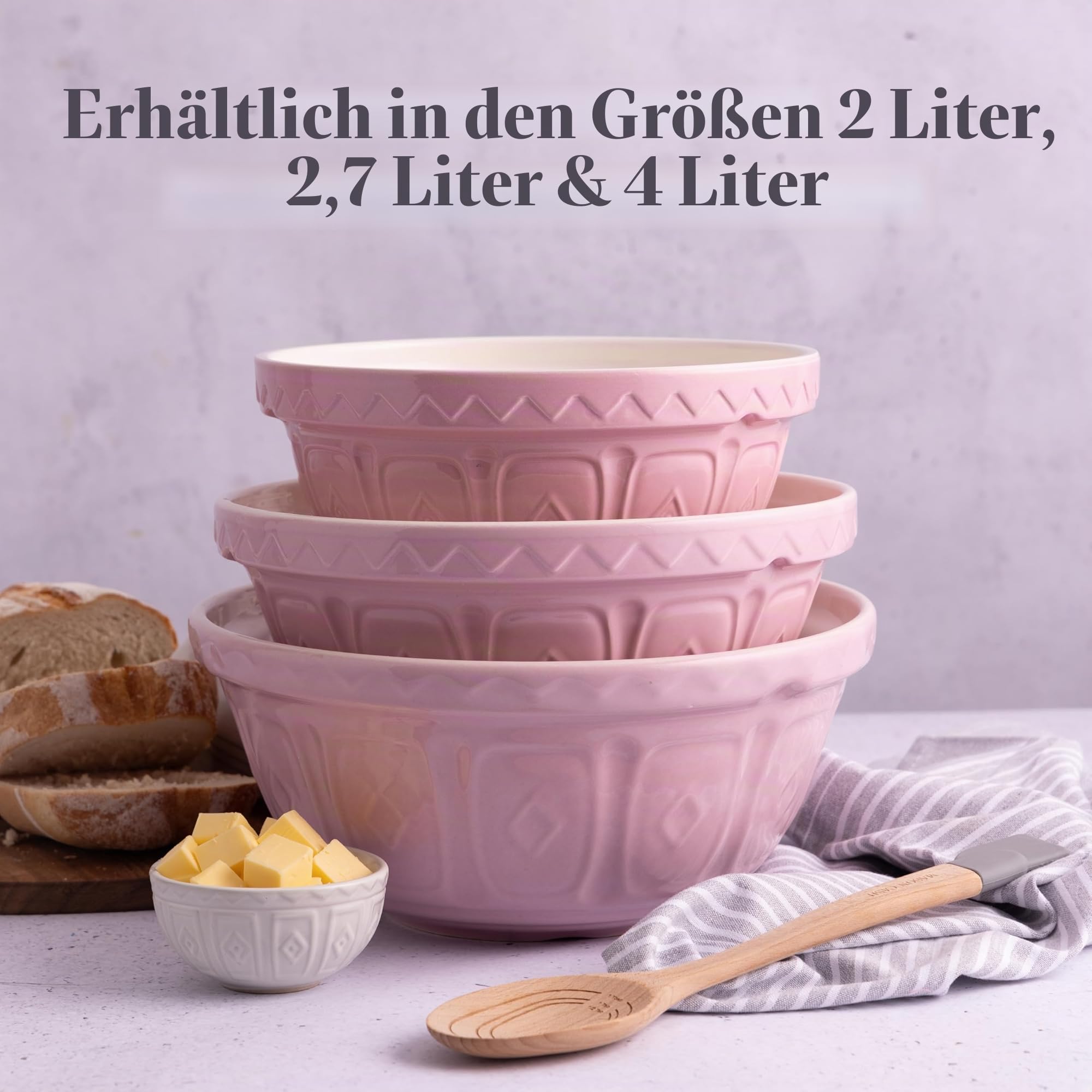 Mason Cash Rührschüssel 2,7 L, Pink, konische Steingut-Backschüssel, 26 cm