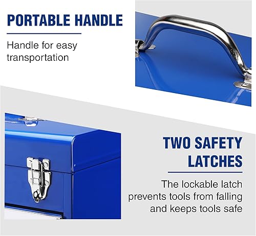 Miniatura 4 de WORKPRO Caja de herramientas con cajones, 18 pulgadas con 2 cajones y 1 almacenamiento superior, caja de herramientas portátil con pestillo de metal