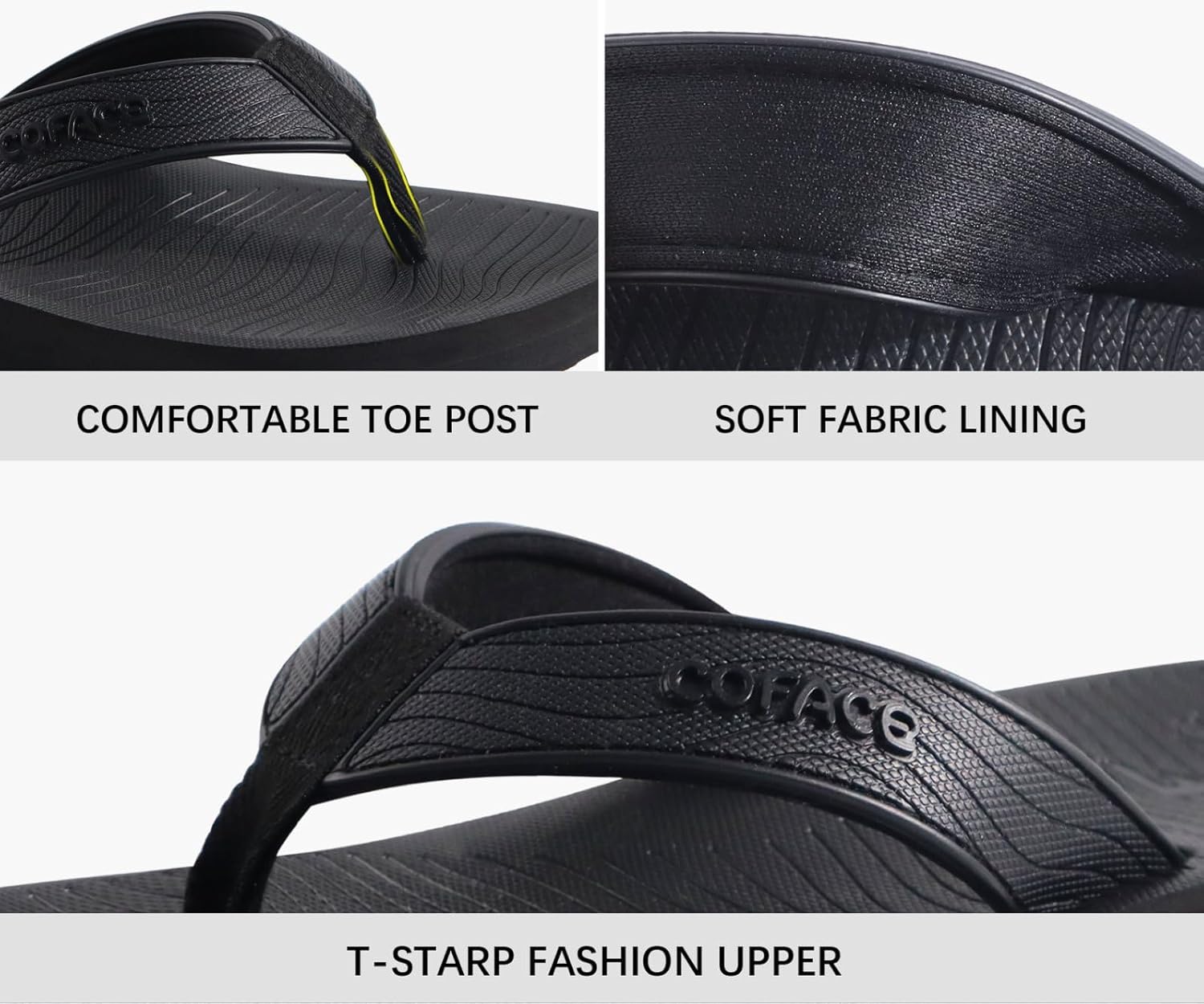 COFACE Men's Flip Flops Comfortable Yoga Mat Cushion Thong Sandals with Arch Support Casual Summer Beach Slides For Man, Size 7~15 Black 10 image 3 of 9 B0DSZLSC49