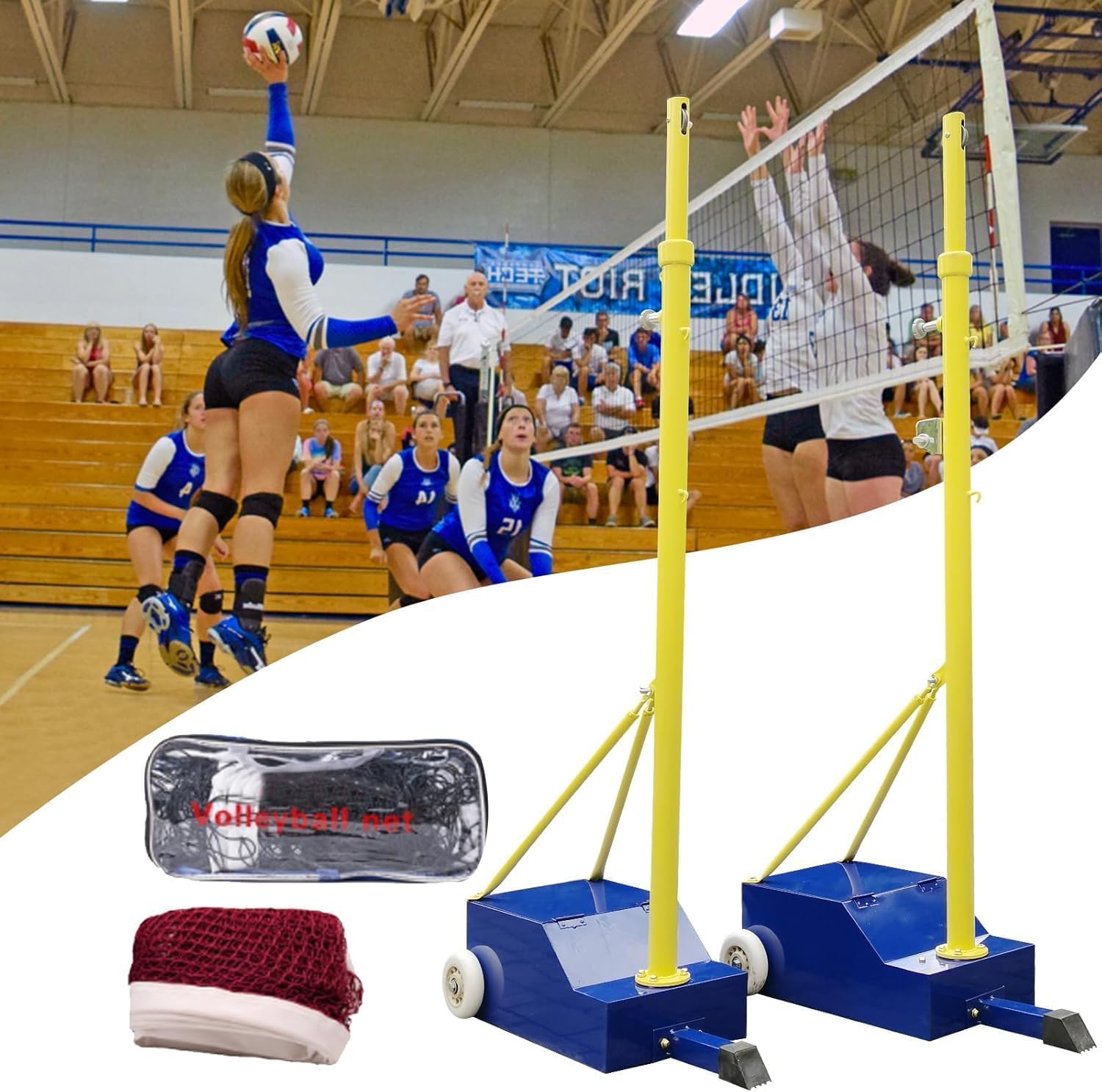 Genérico Set de Postes y Redes de Voleibol y Bádminton | Soporte Profesional con Ruedas | Postes Resistentes para Exterior | Equipo de Entrenamiento Portátil para Jardín o Gimnasio