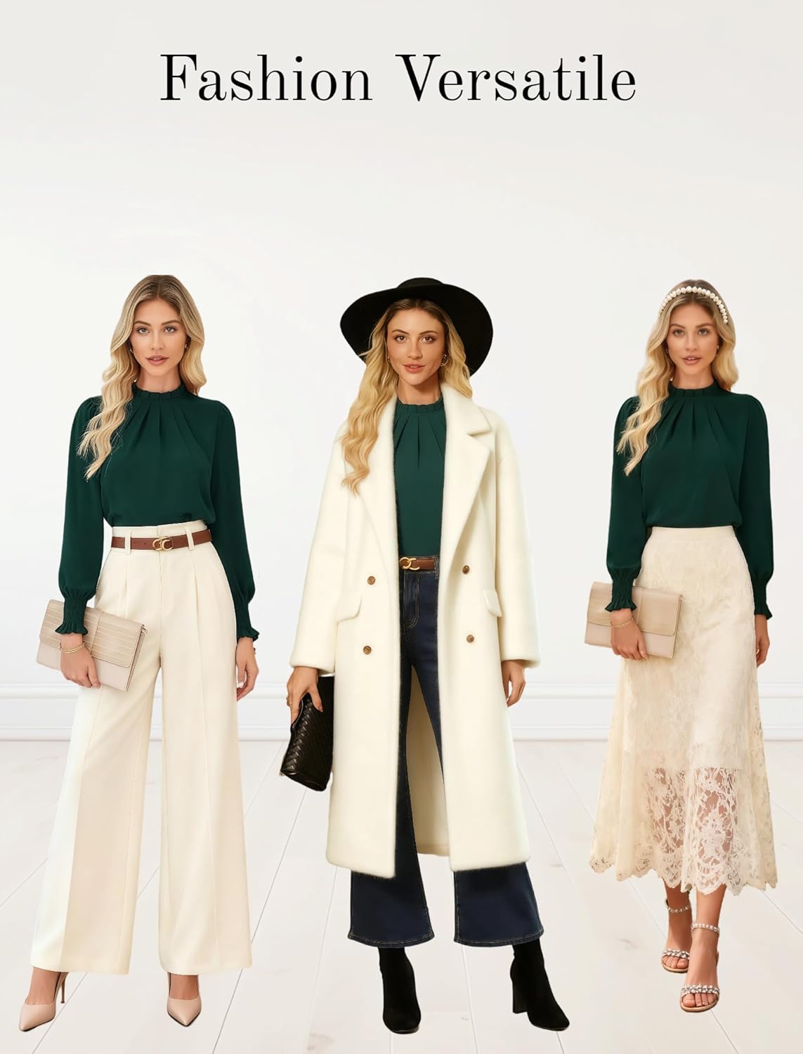 GRACE KARIN Women Dressy Long Sleeve Blouse,2025 Fall Business Casual Tops,Pleated Mock Neck Shirts Fashion Work Outfit - Image 3