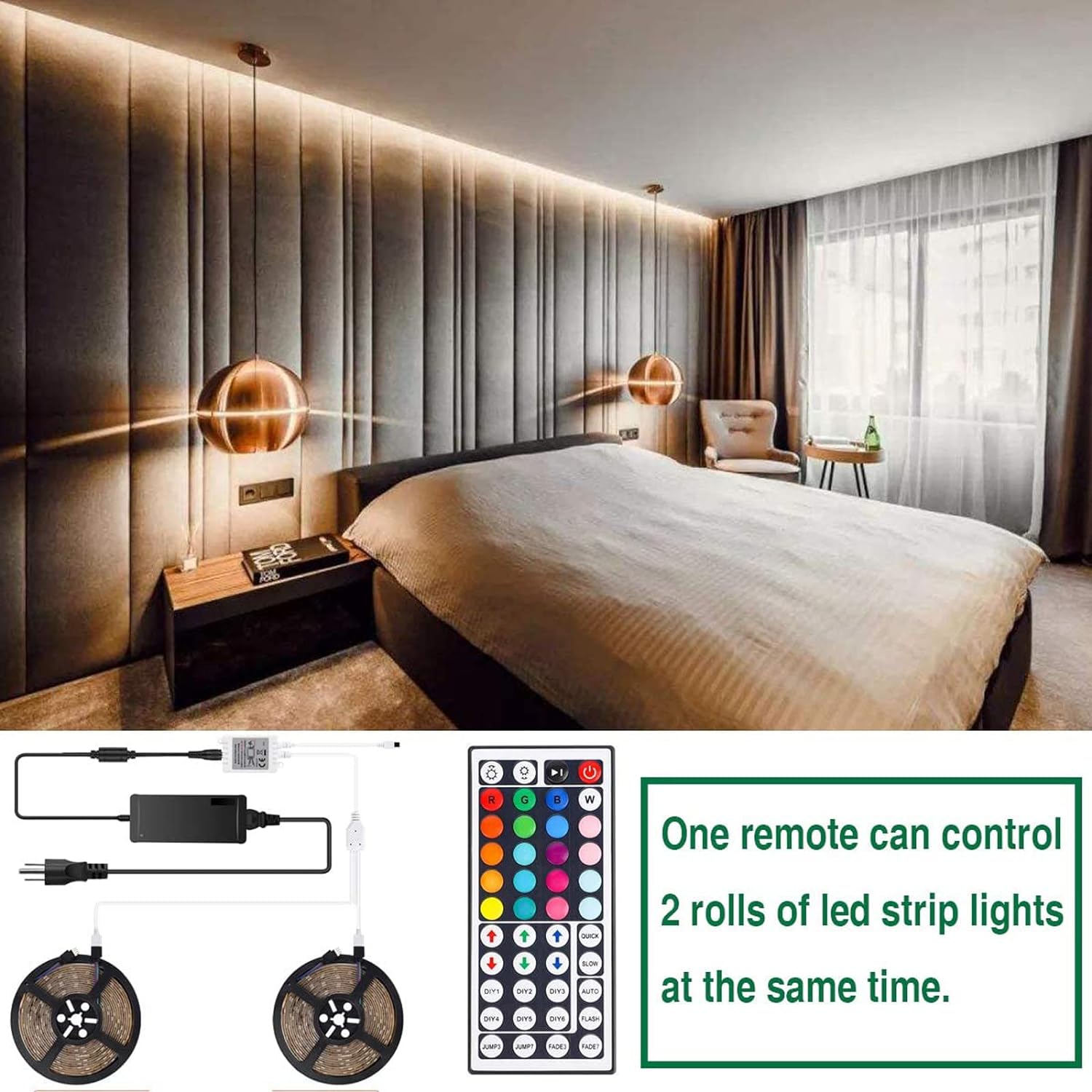 SUPERNIGHT RGB Light Strip Remote Controller, 2-in-1 4 Pin Dimming Dimmer Brightness Flash Mode Control Options for LED Tape Light,12V DC LEDs Rope Lighting (2 Ports)