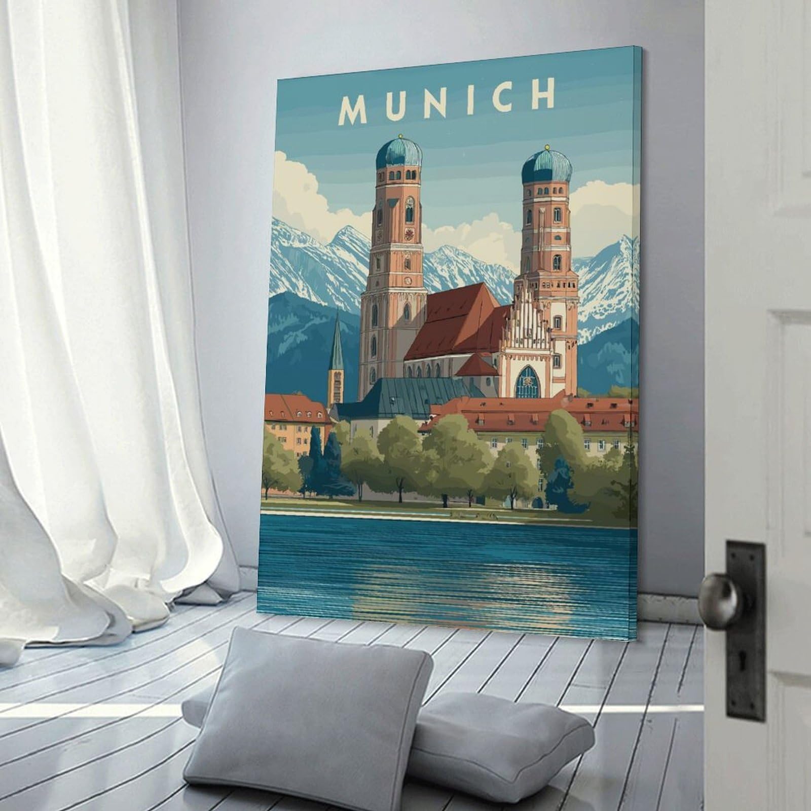 Junmoney Munich Cityscape Travel (2) Hanging Wall Art 08x12inch(20x30cm), for New Homes, Bedrooms Or Workspaces, Thoughtful Wall Decor for Art Lovers