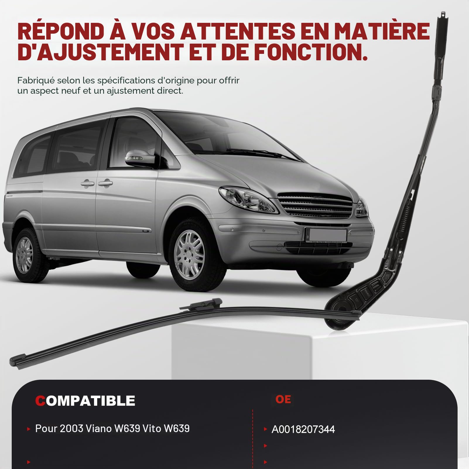 Bras d'essuie-glace pour Viano W639 Vito W639 à partir de 2003 Lame d'essuie-glace Bras d'essuie-glace Essuie-glace arrière Flap arrière Pare-brise Essuie-glace Bras Essuie-glace arrière Bras