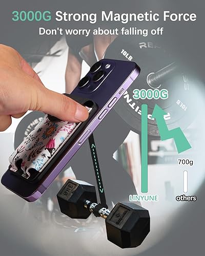 Miniatura 5 de LINYUNE Cartera Magsafe de Apple, tarjetero de cuero con patrón floral Fuerza súper magnéticaHasta 5 tarjetas Bloqueo RFID Cartera segura para