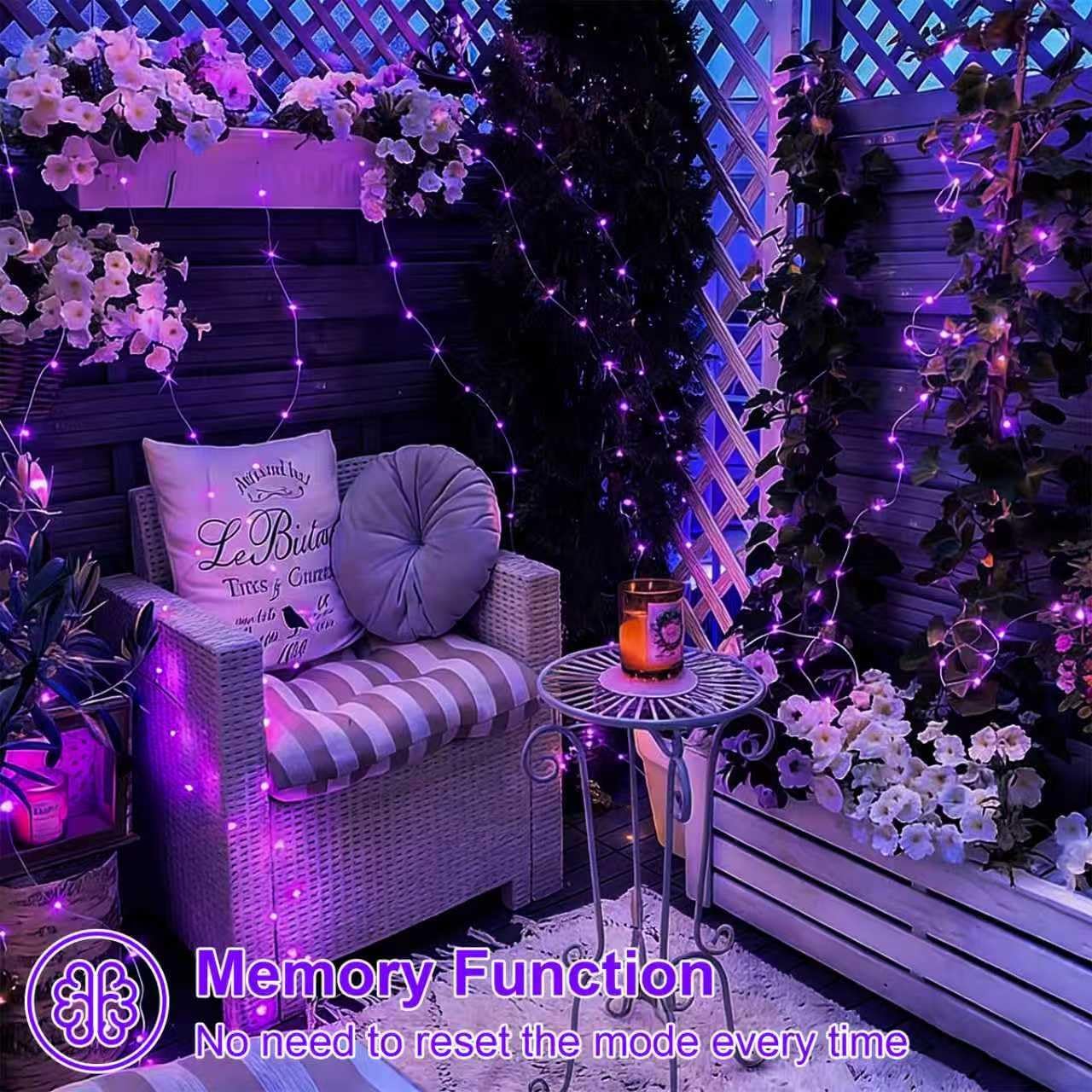 QITONG 4 Pack Solar Fairy Lights, Each 33ft 100 LED Purple Christmas String Light Outdoor Waterproof, 8 Modes Silver Wire Twinkle Mini Lights
