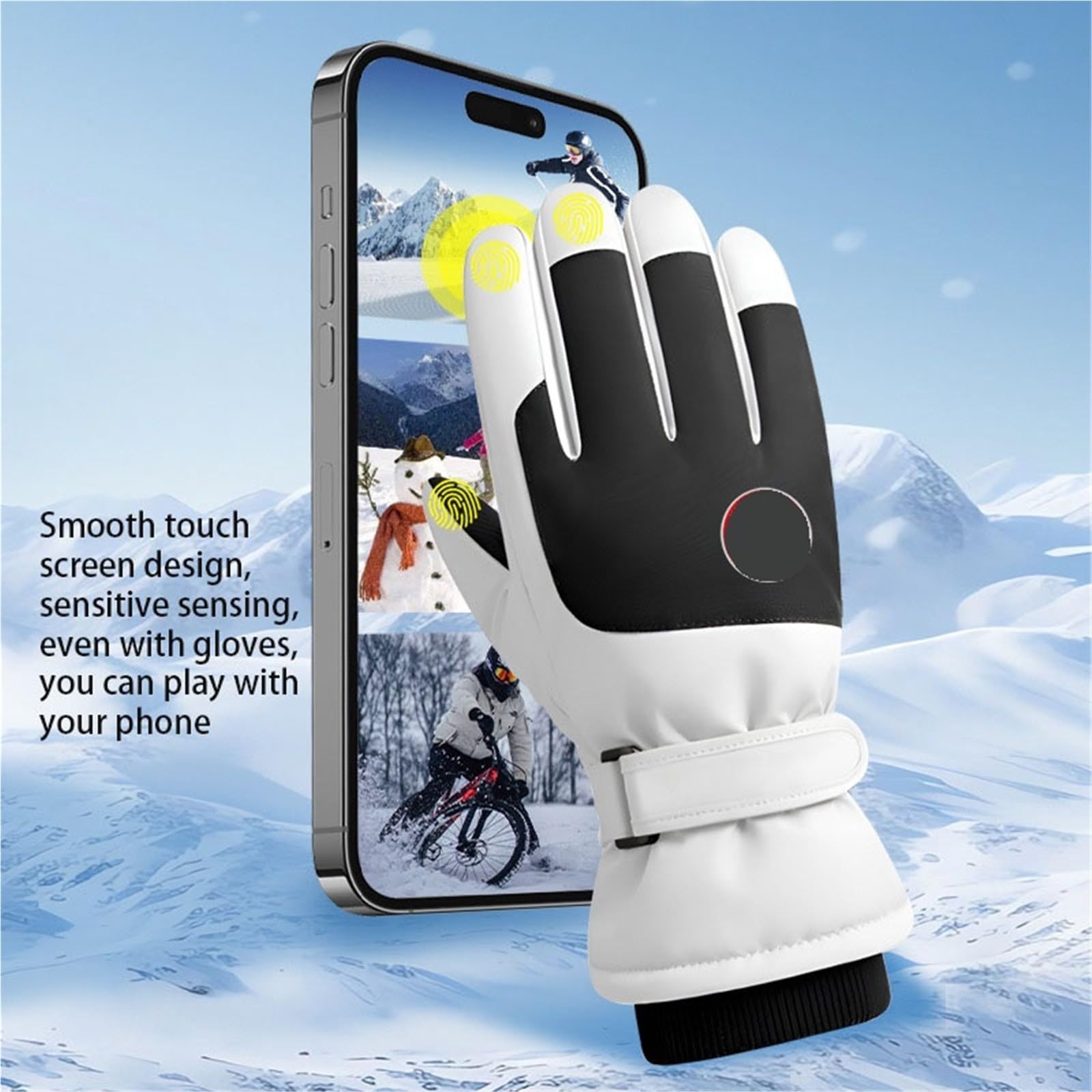 Guanti Da Neve Guanti da sci invernali caldi antivento con dita intere in velluto, for sport all'aria aperta, spessi, alpinismo, ciclismo