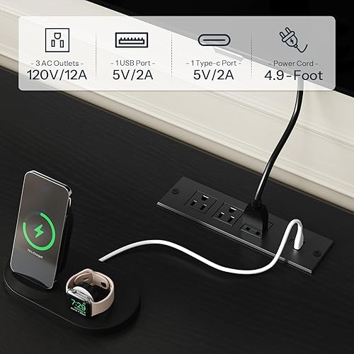 Miniatura 8 de HOOBRO Soporte de TV con chimenea con luces LED, soporte de TV eléctrico con chimenea con estación de carga, centro de entretenimiento con chimenea,