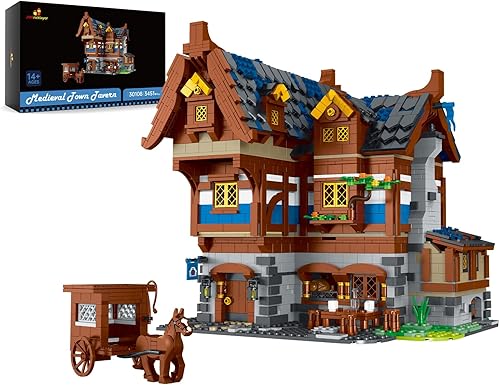 JMBricklayer Medieval 30108 - Juego de construcción de casas para adultos, juguetes de construcción de castillos medievales de taberna creativa,