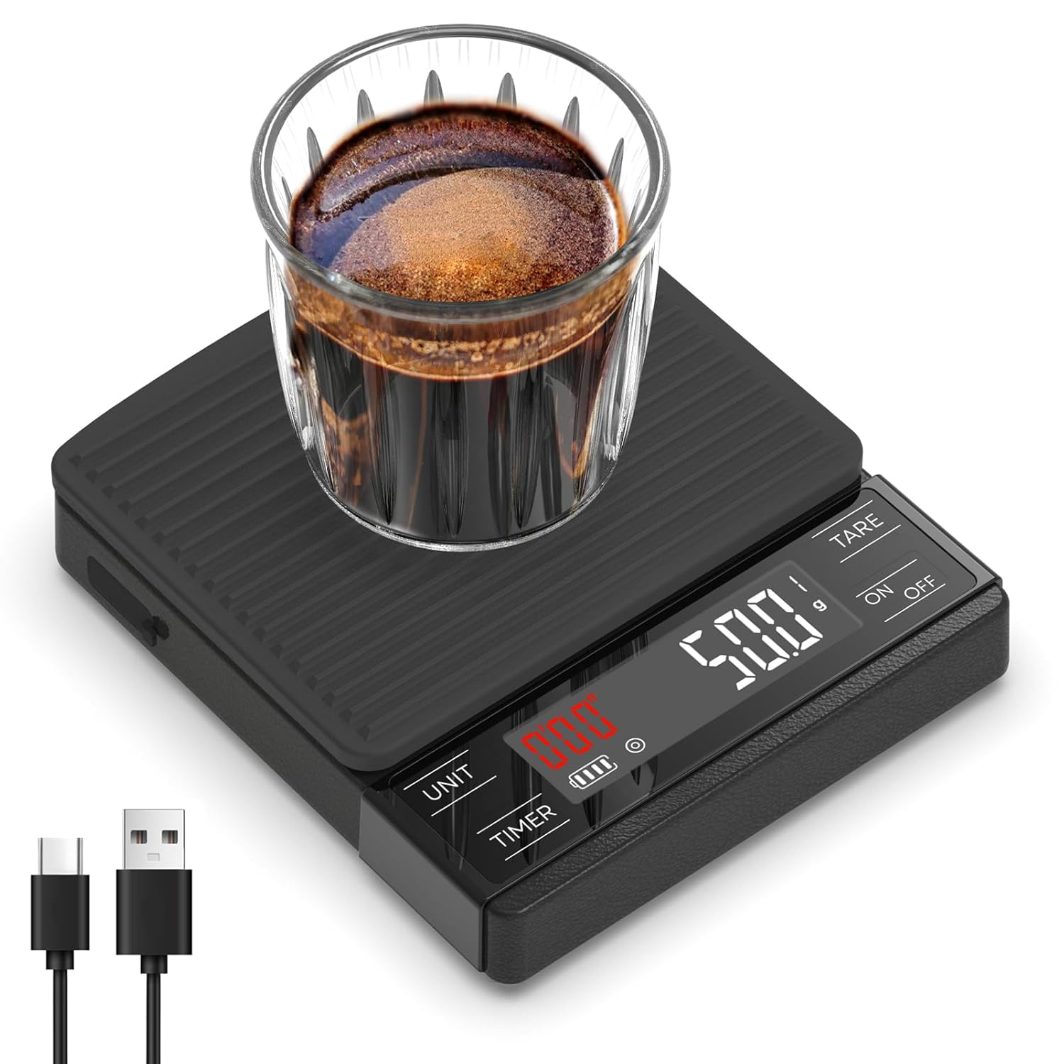 MAXUS Coffee Scale with Timer - 2000g/0.1g Precision, Drip Espresso Scale with Silicone Cover, IP65 Waterproof, Measures in Grams and Ounces