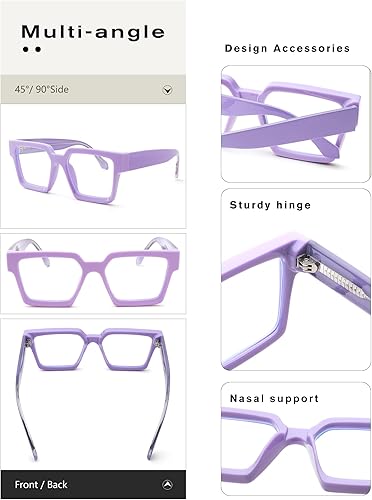 Miniatura 2 de Pro Acme Gafas cuadradas de gran tamaño con luz azul para hombres y mujeres, a la moda, rectangulares, con marco grueso, UV400, gafas falsas